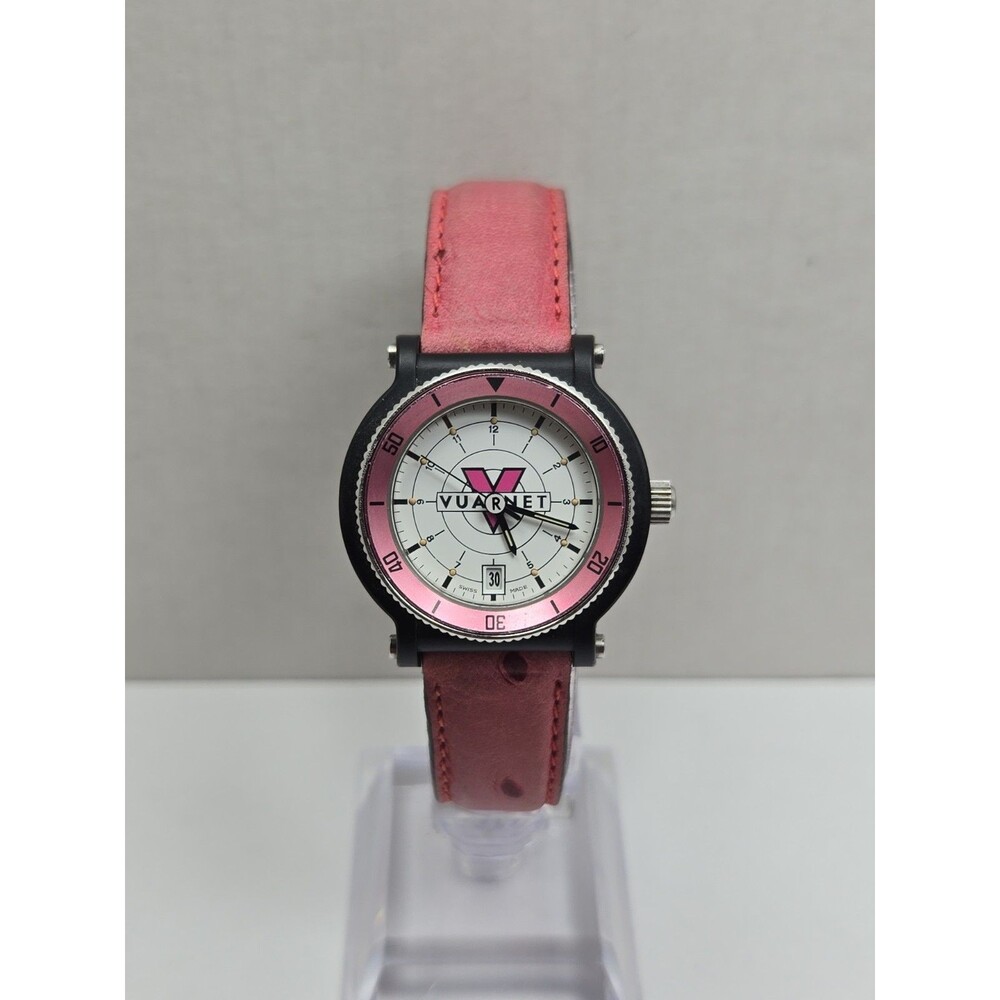 Rare Vintage Vuarnet City Lady Pink Swiss Quartz Womens Watch Date New Battery
